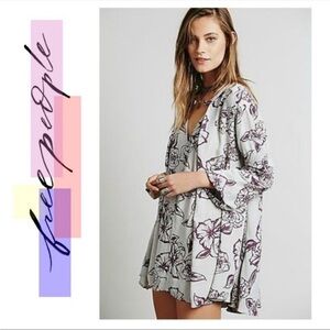 Free People tree swing flowy keyhole choker neck floral tunic top 5848